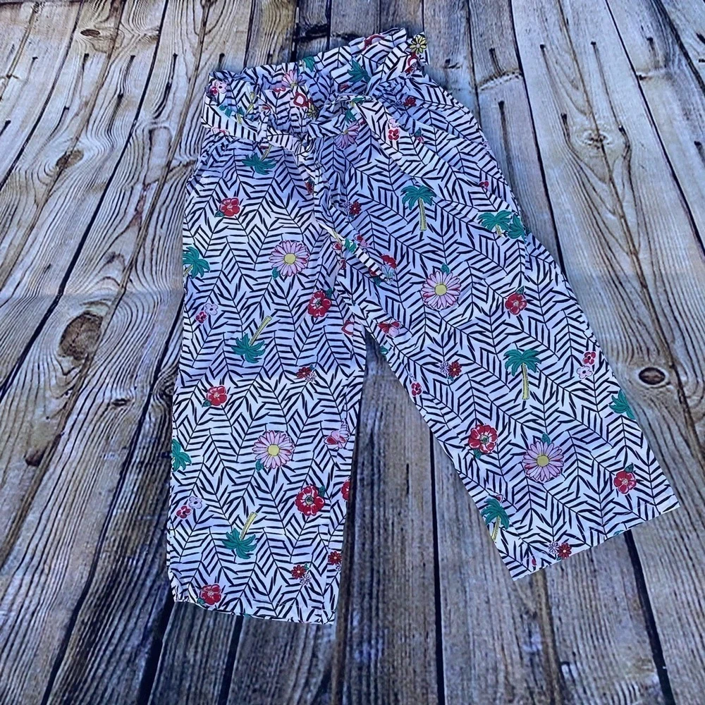 Girls cotton tie belt pants